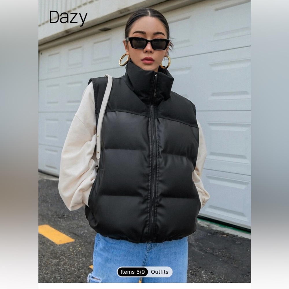 SHEIN Dazy Zip Up Leather Puffer Vest M